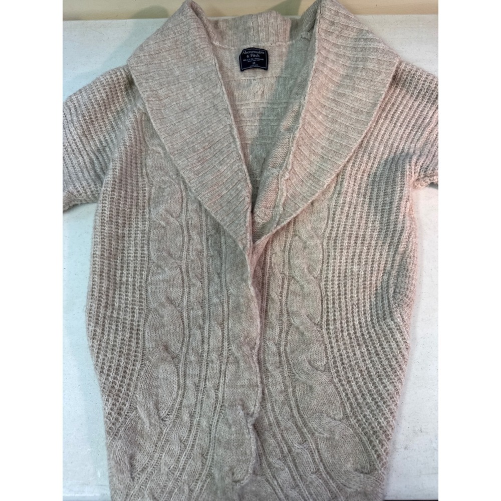 Abercrombie & Fitch Women Oatmeal Beige Cable Knit Shawl Collar Cardigan XS
